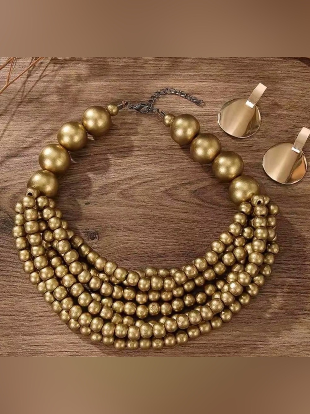 Gold Multi-Strand Beaded Statement Necklace - Unbranded